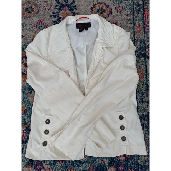 Nina McLemore Cream Open Blazer Jacket Cotton Nylon Stretch Size 12 Classic - Picture 3 of 7